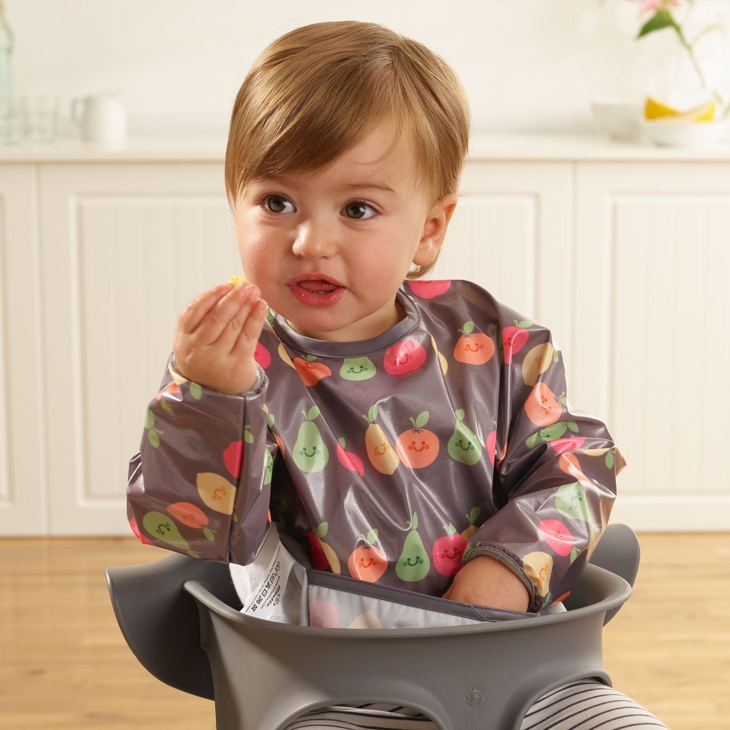 Wipeezee Bib with Sleeves - Grey Happy Fruit