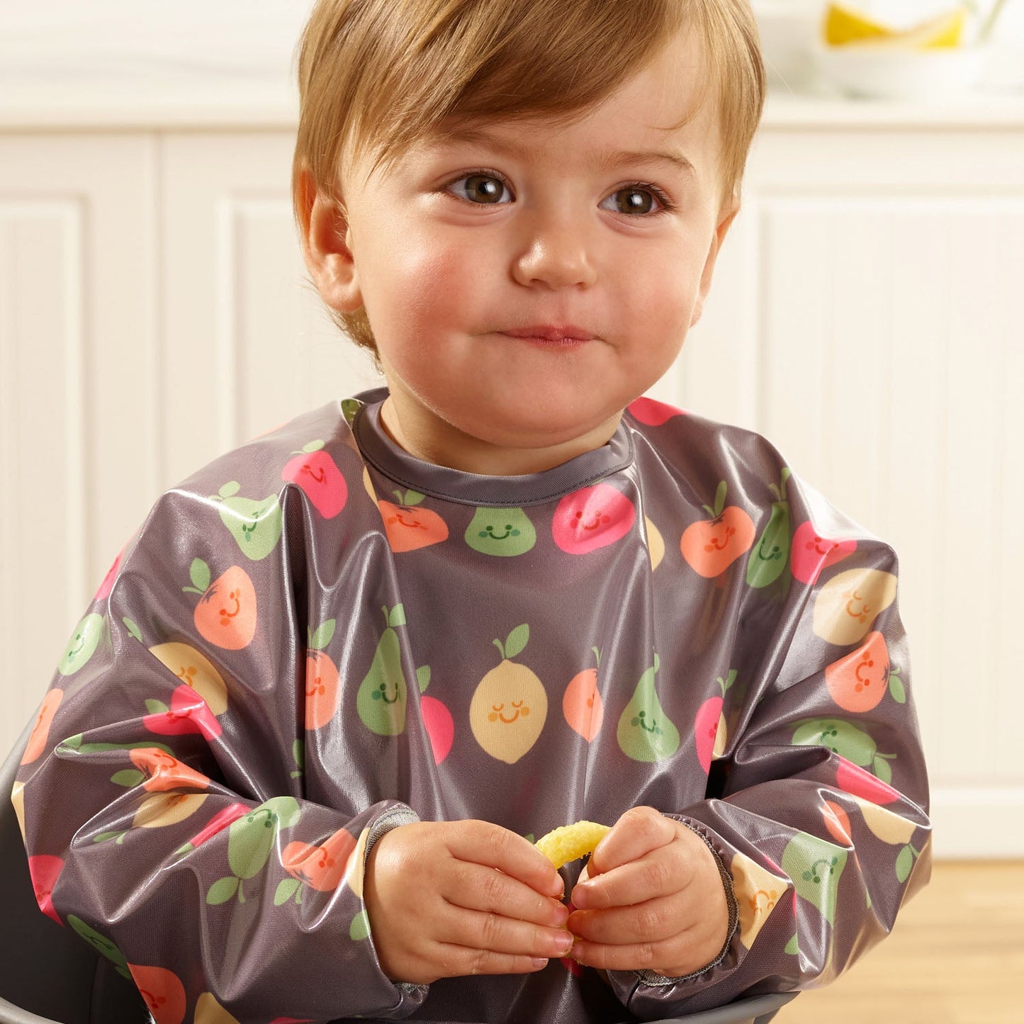 Wipeezee Bib with Sleeves - Grey Happy Fruit