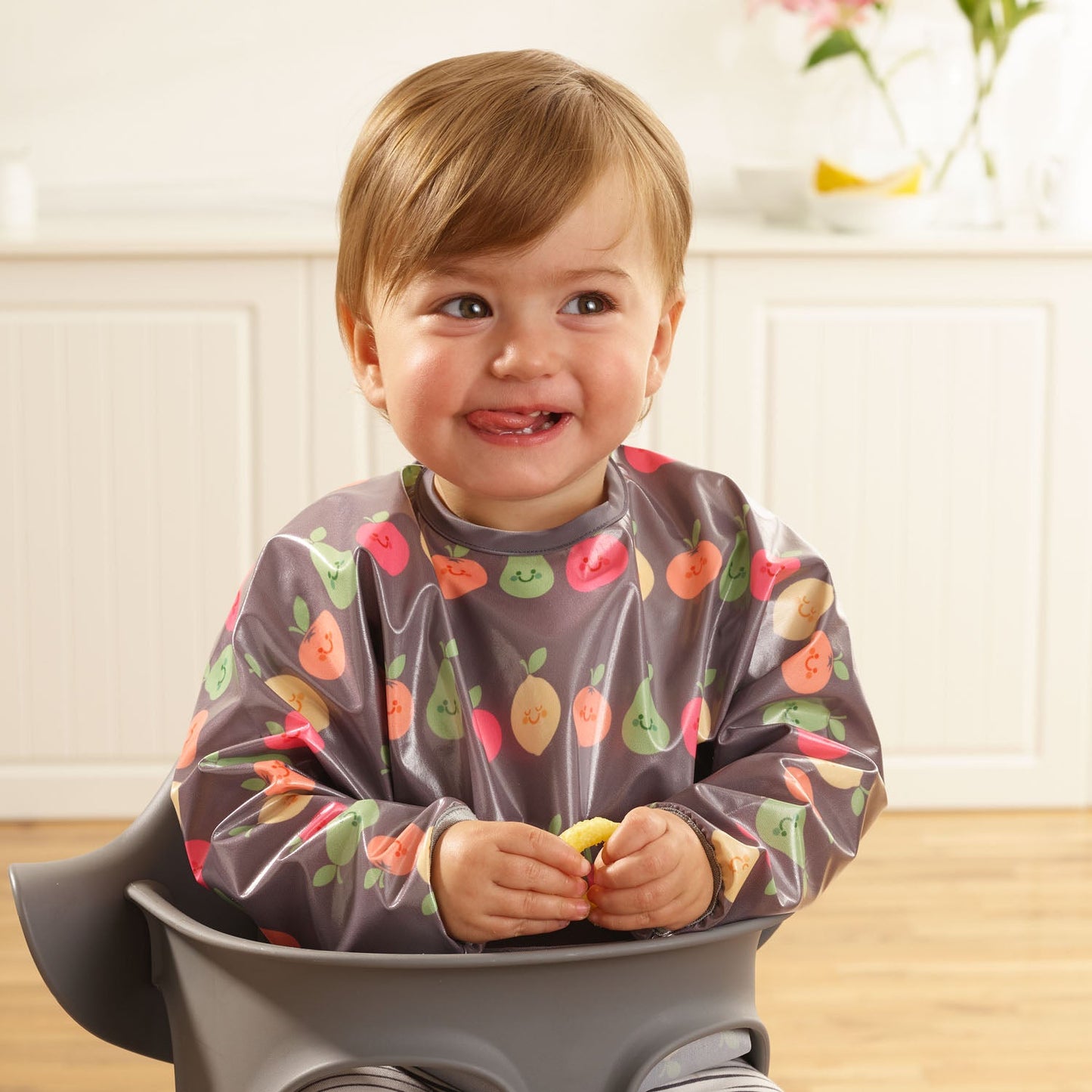 Wipeezee Bib with Sleeves - Grey Happy Fruit