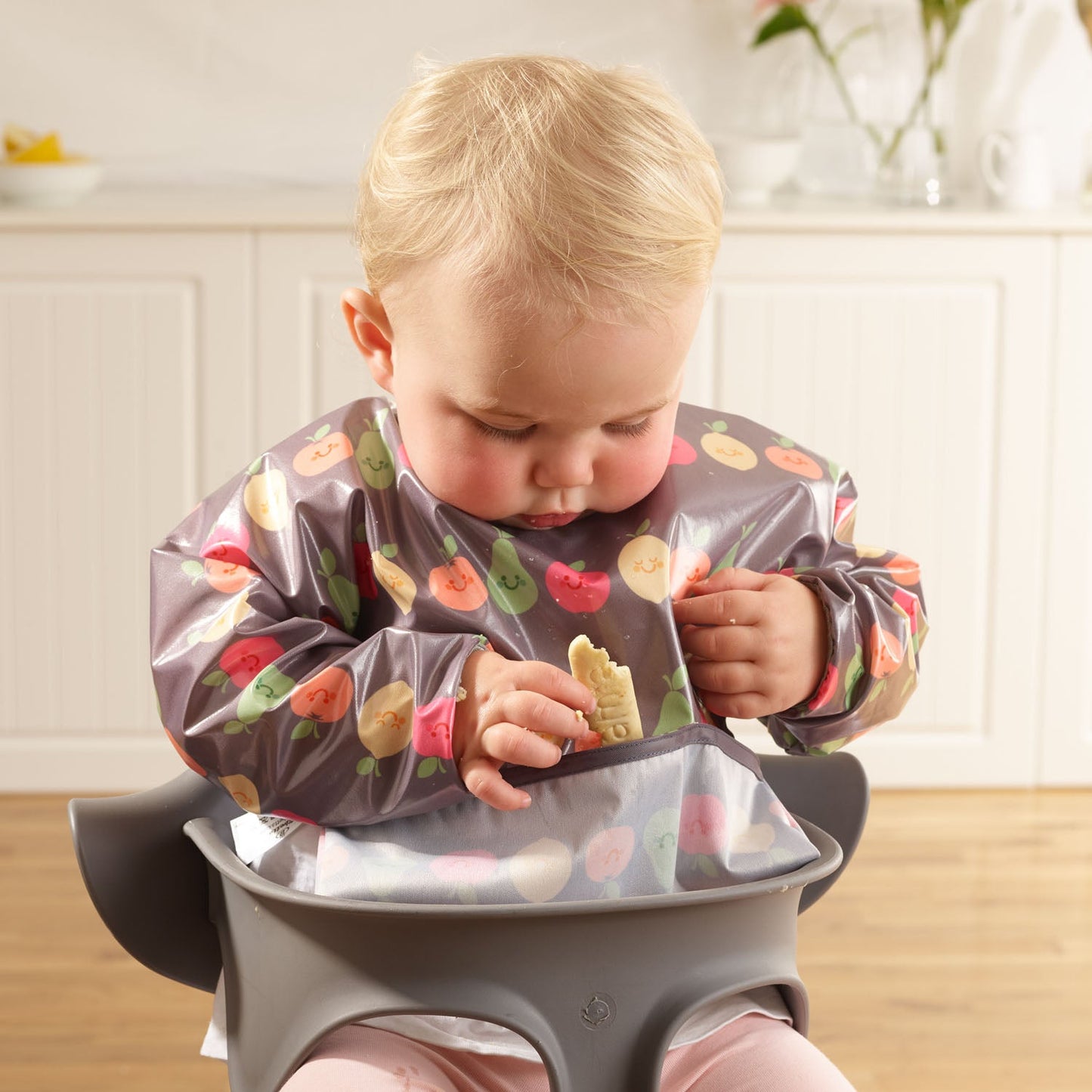 Wipeezee Bib with Sleeves - Grey Happy Fruit