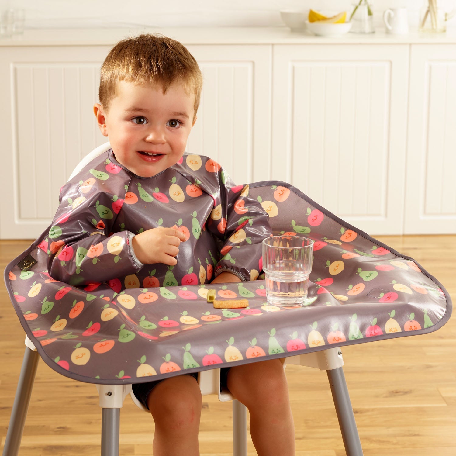 Wipeezee Coverall Bib - Grey Happy Fruit
