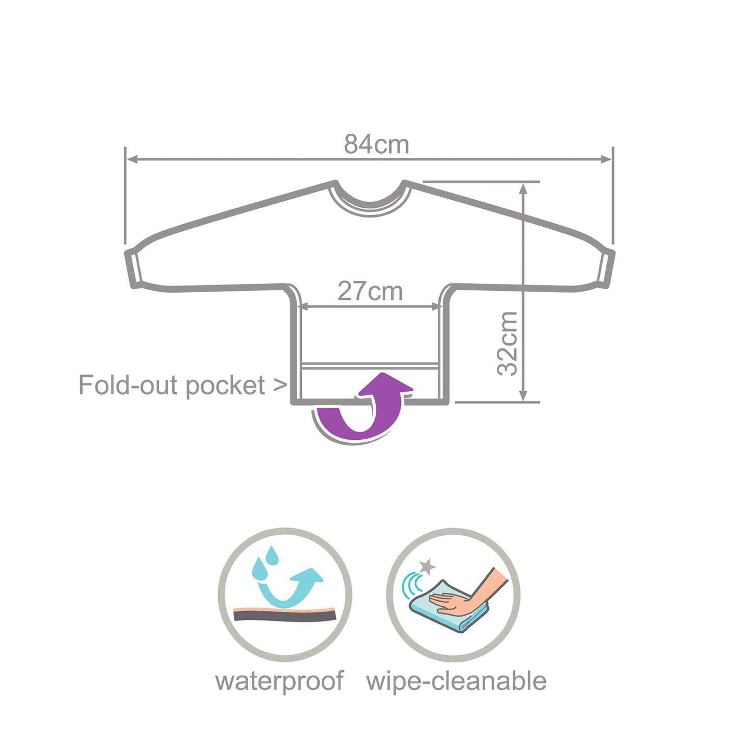 Wipeezee Bib with Sleeves - Grey Happy Fruit