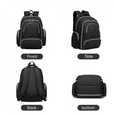 Black Baby Changing Backpack with Bottle Bag, Changing Mat and Buggy Straps - Little Lug