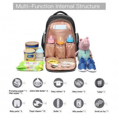 Black Baby Changing Backpack with Bottle Bag, Changing Mat and Buggy Straps - Little Lug
