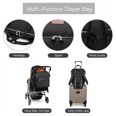 Black Backpack Baby Changing Bag with USB Charging Port - Little Lug