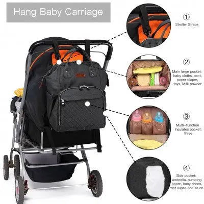 Black Backpack Baby Changing Bag with USB Charging Port - Little Lug