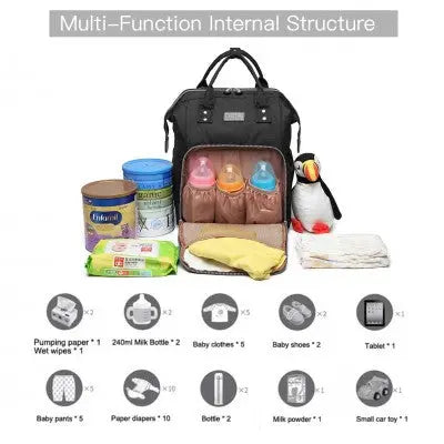 Black Backpack Baby Changing Bag with USB Charging Port - Little Lug