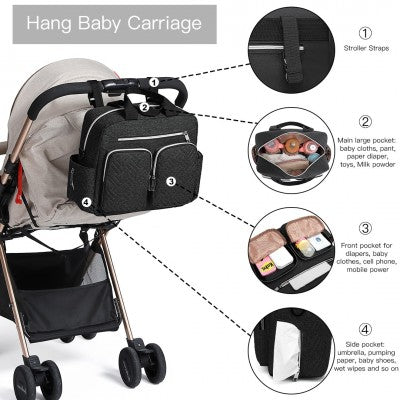 Black Functional Baby Changing Shoulder Bag - Little Lug