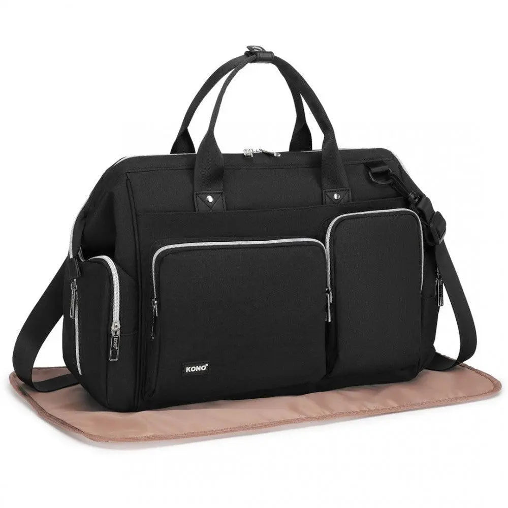 Black Multi-Compartment Baby Changing Bag with Changing Mat - Little Lug