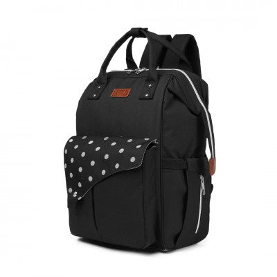 Black Polka Dot Baby Changing Backpack Bag With USB Charging Interface (Available in Black/Grey/Navy) - Little Lug