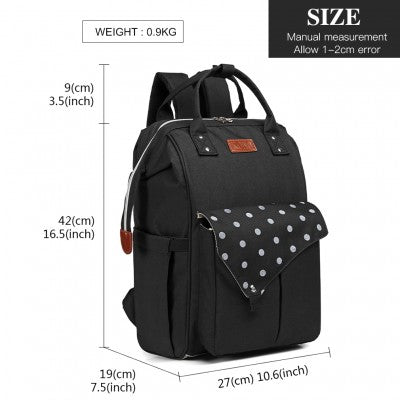 Black Polka Dot Baby Changing Backpack Bag With USB Charging Interface (Available in Black/Grey/Navy) - Little Lug