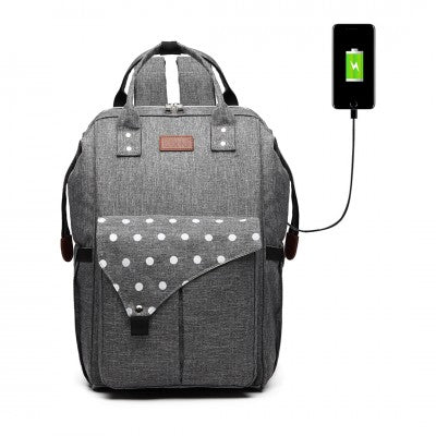 Black Polka Dot Baby Changing Backpack Bag With USB Charging Interface (Available in Black/Grey/Navy) - Little Lug