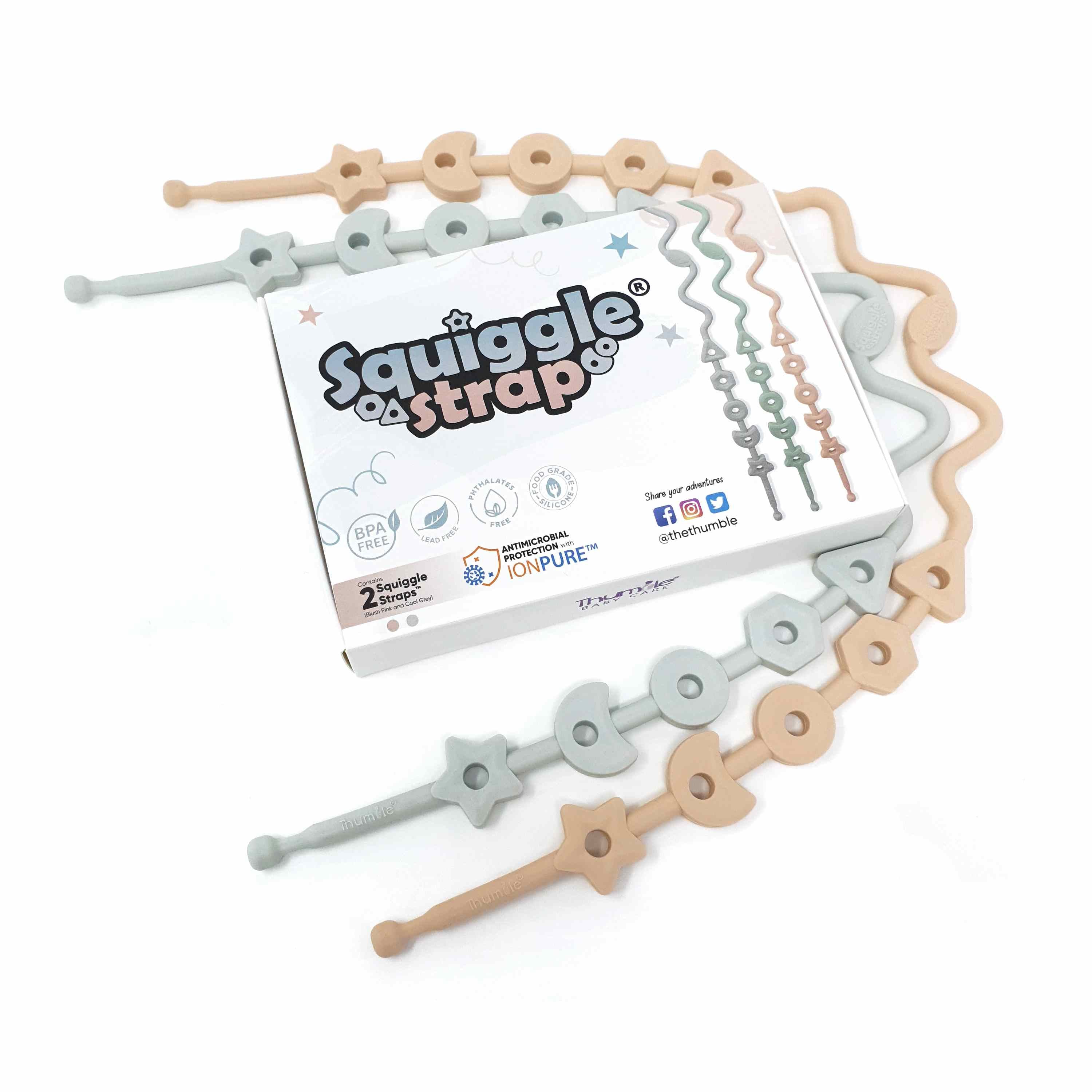 Squiggle Strap® Antimicrobial LFGB Silicone Toy Straps (2pcs)