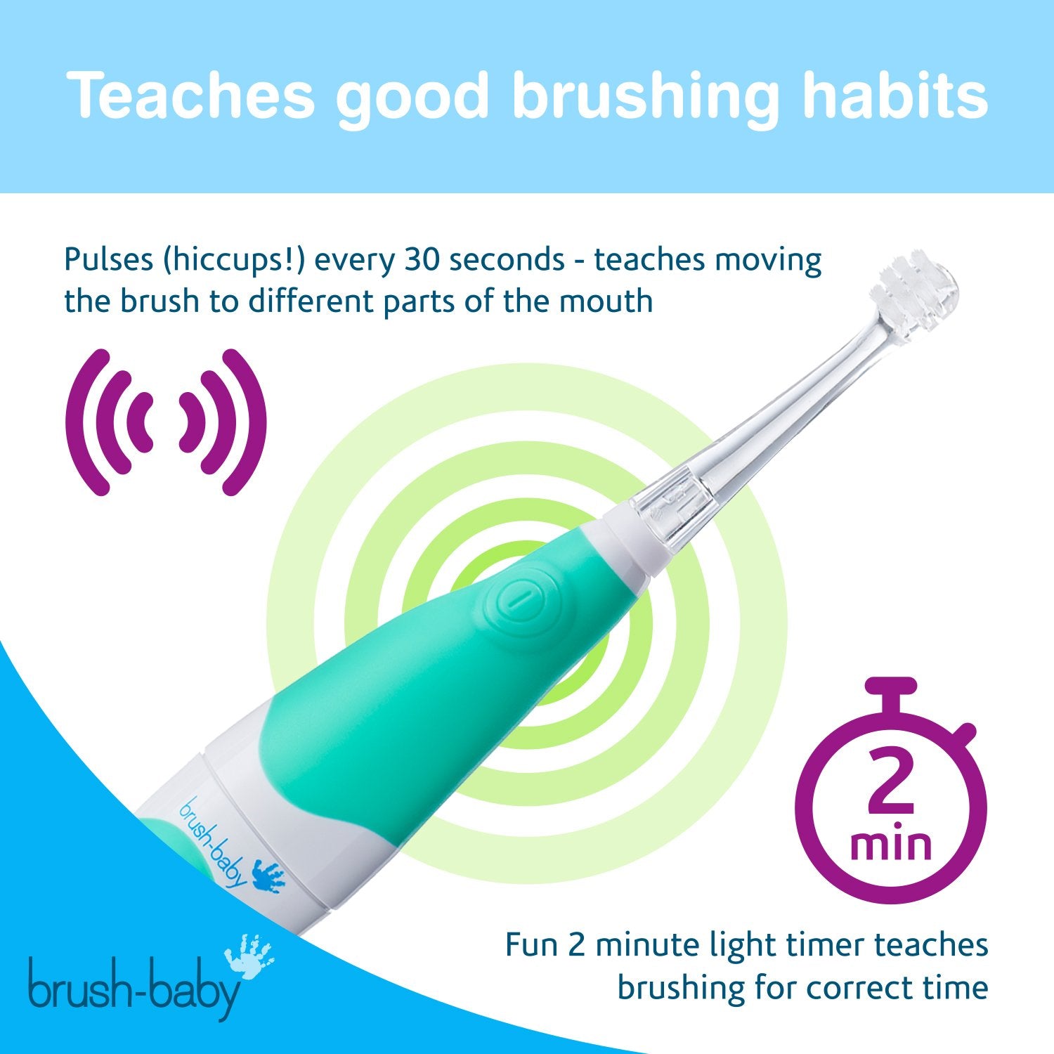 Brush Baby Babysonic Electric Toothbrush (0-3 Years) - Available in Teal/Pink/Blue - Little Lug
