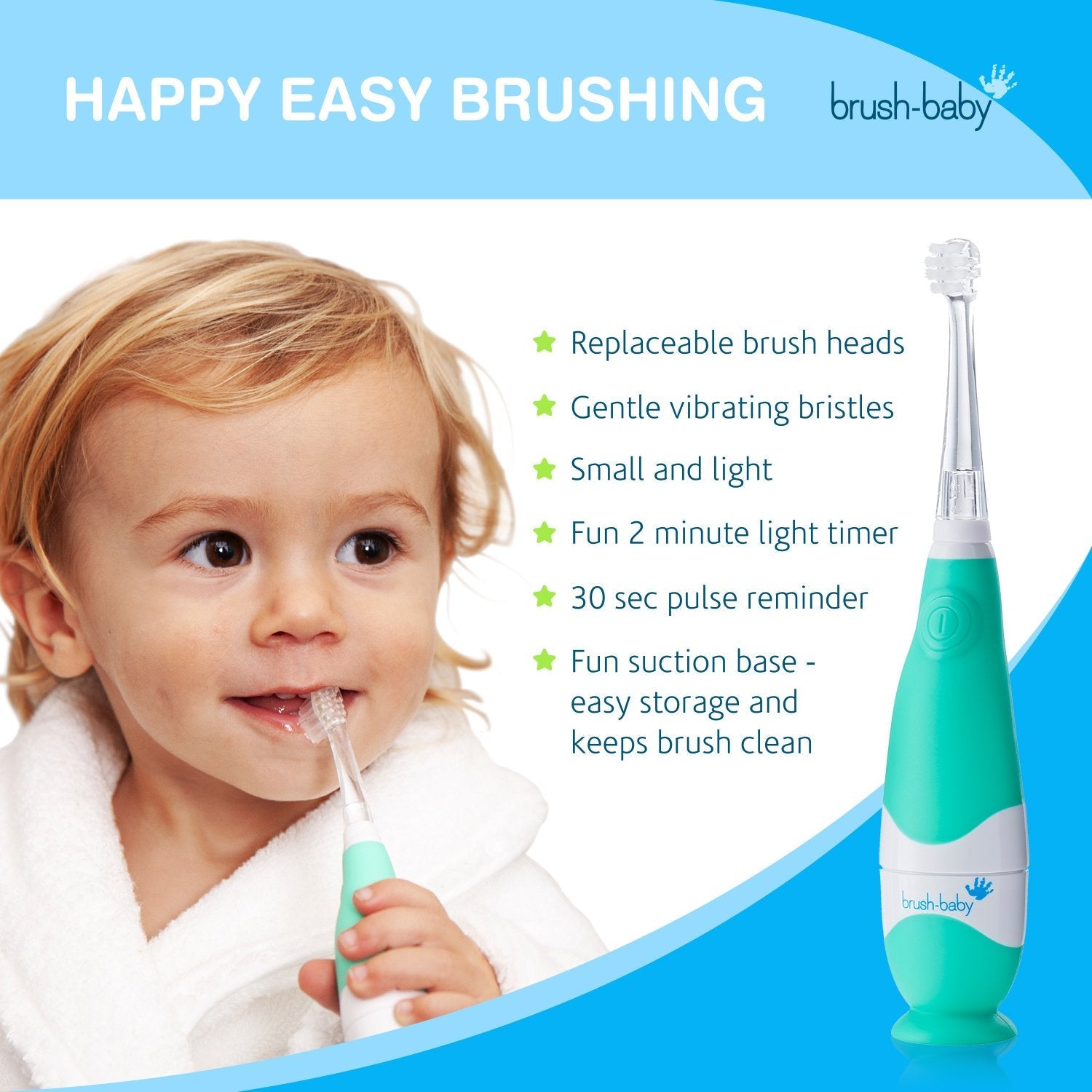 Brush Baby Babysonic Electric Toothbrush (0-3 Years) - Available in Teal/Pink/Blue - Little Lug