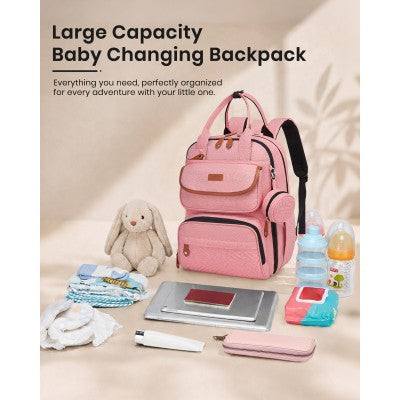 Kono Baby Changing Backpack With Changing Mat & Pacifier Pouch (Pink) - BCK2615PK