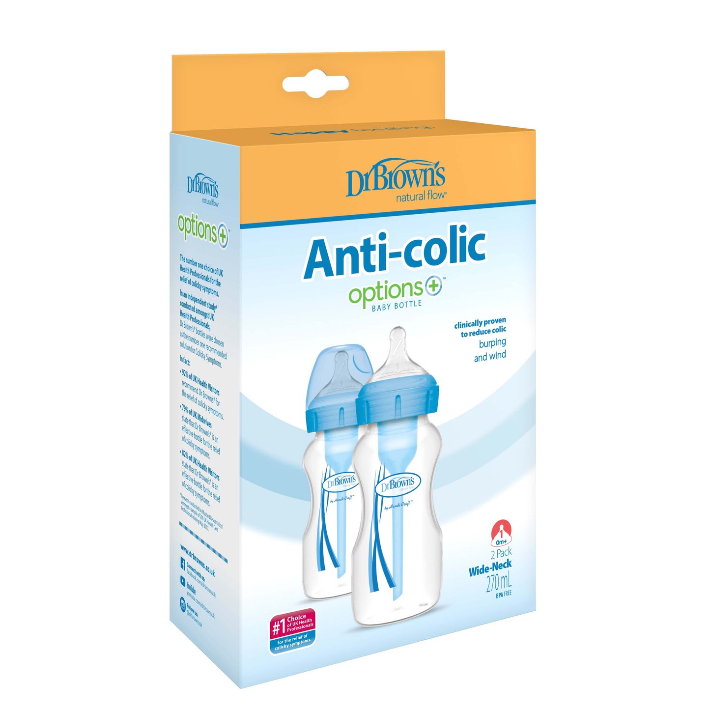 Dr Brown Options Plus Anti-Colic Bottles 270mls (Blue) - Pack of 2