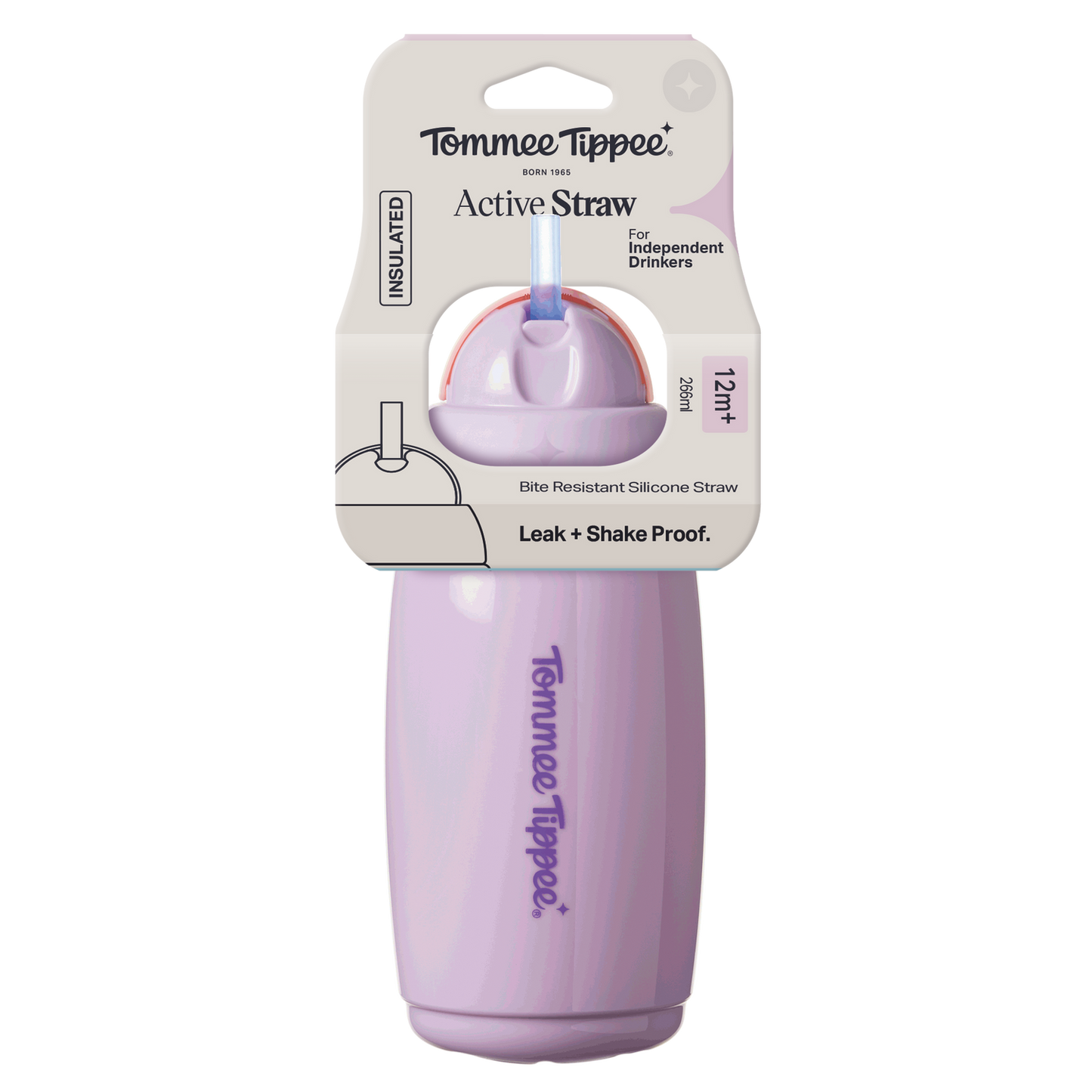 Tommee Tippee Insulated Straw Bottle - 12M+ (NEW Assorted Designs)