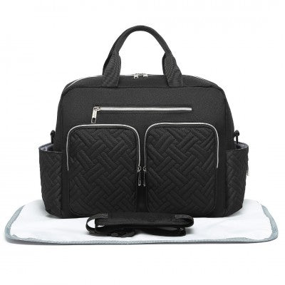 Black Functional Baby Changing Shoulder Bag With Changing Mat