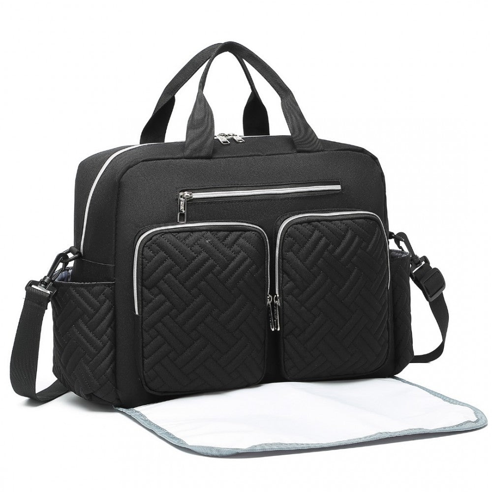 Black Functional Baby Changing Shoulder Bag With Changing Mat