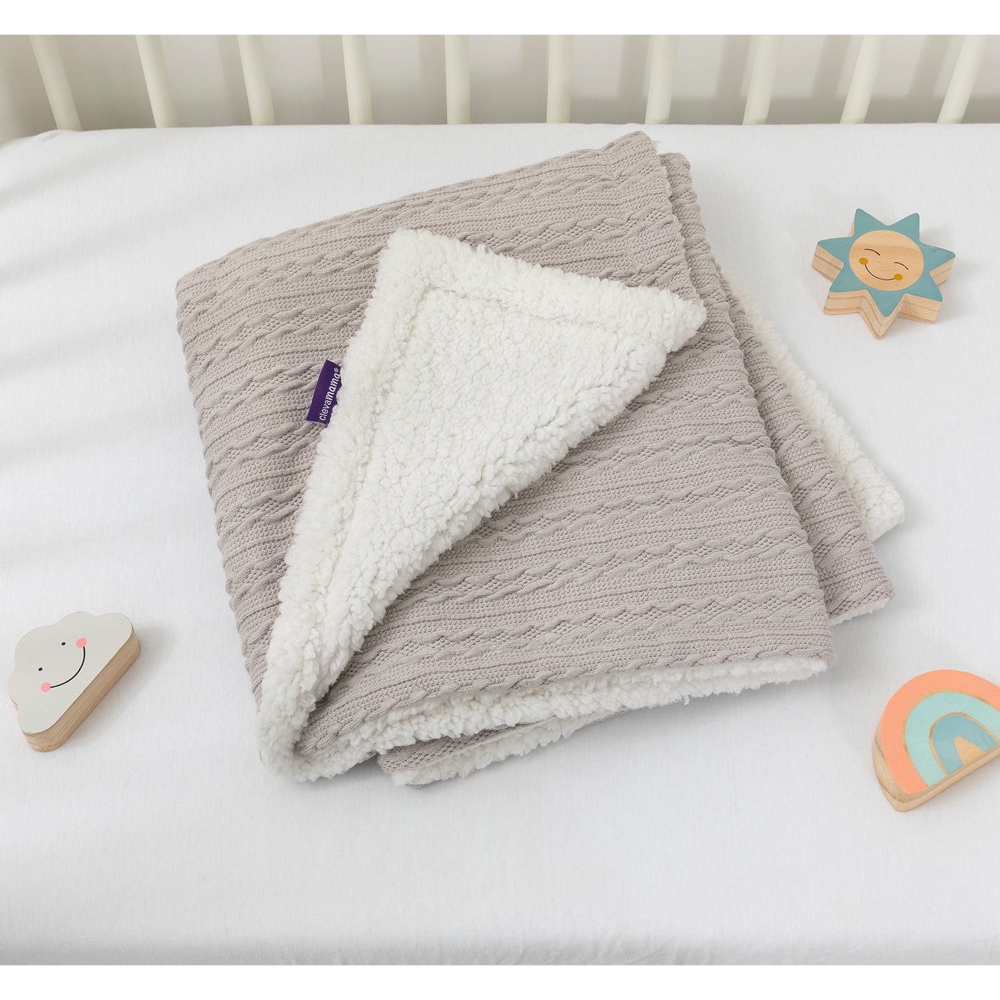 Clevamama Luxe Sherpa Baby Blanket (Available in Grey/Blue/Pink) - Little Lug
