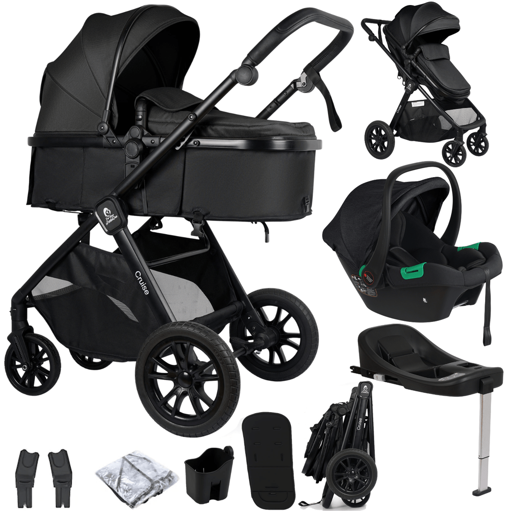 For Your Little One Cruise 3 In 1 Travel System With Car Seat And ISOFIX Base - Eclipse Black (Free Cupholder / Seat Liner Included!)