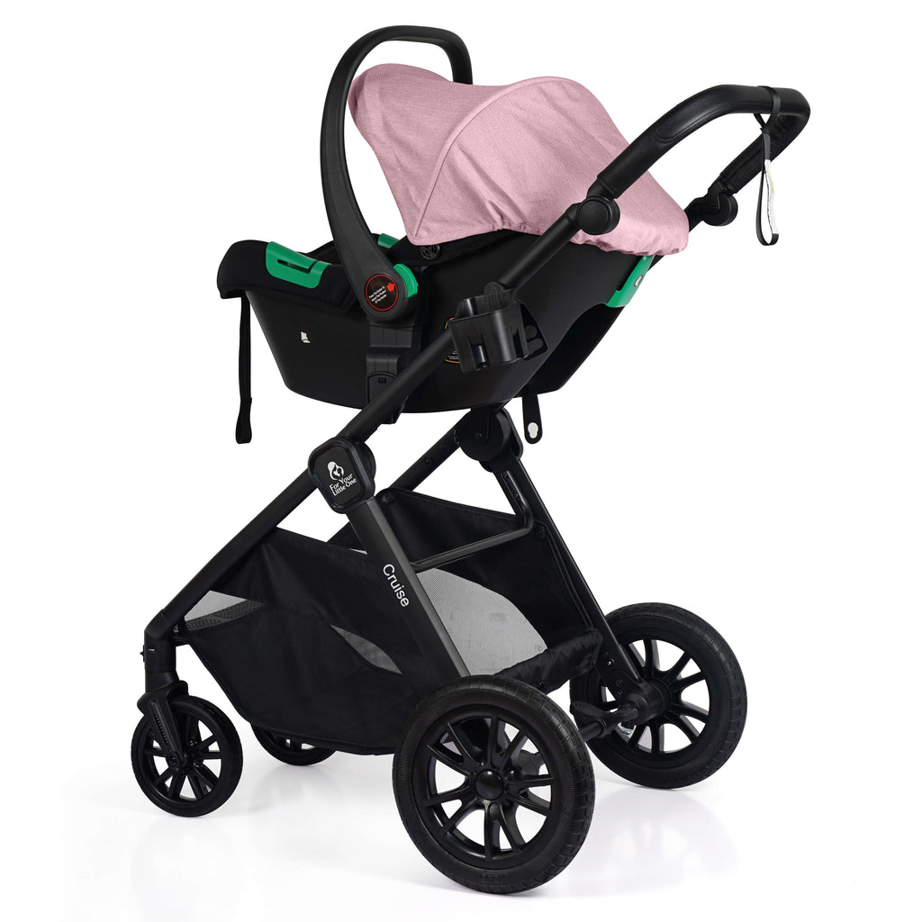 For Your Little One Cruise 3 In 1 Travel System With Car Seat And ISOFIX Base - Blush Rose (Free Cupholder And Seat Liner Included!)