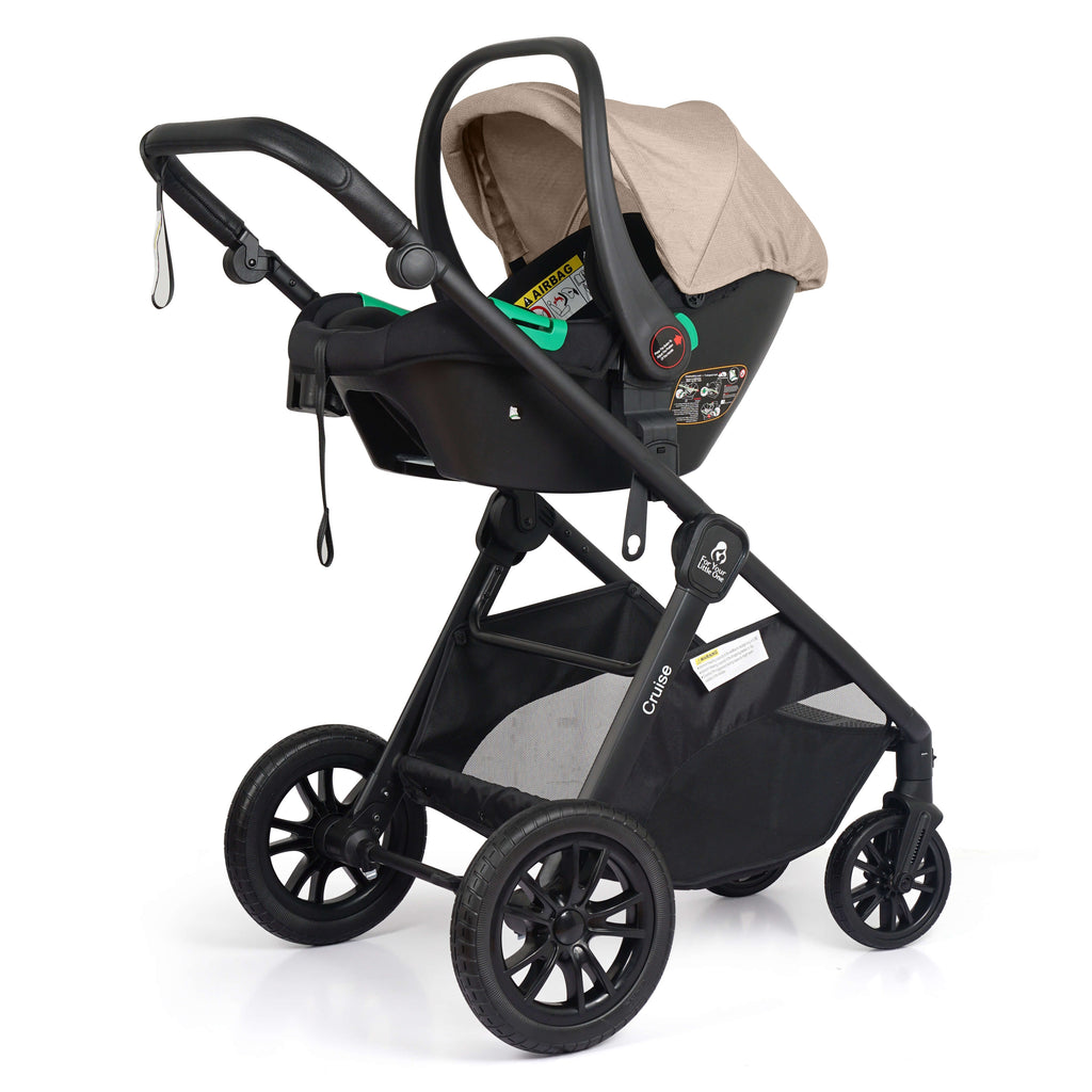 For Your Little One Cruise 3 In 1 Travel System With Car Seat And ISOFIX Base - Dune Beige (Free Cupholder And Seat Liner Included!)