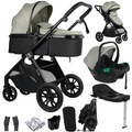For Your Little One Cruise 3 In 1 Travel System With Car Seat And ISOFIX Base - Pebble Sage (Free Cupholder And Seat Liner Included!)