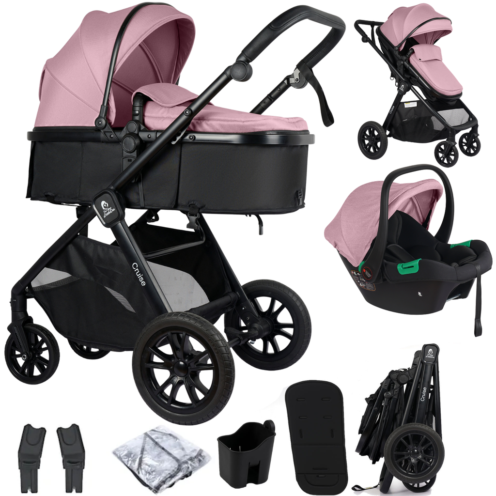 For Your Little One Cruise 3 In 1 Travel System With Car Seat - Blush Rose (Free Cupholder And Seat Liner Included!)