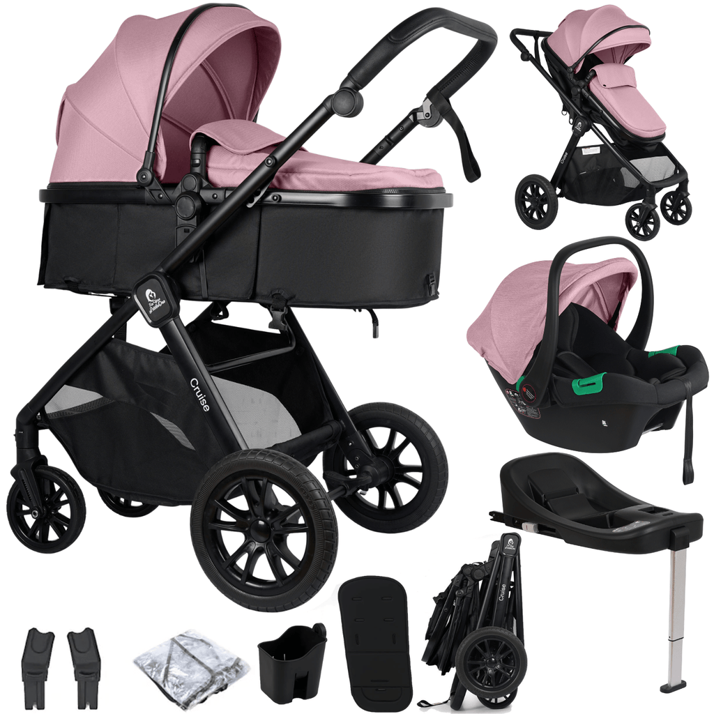 For Your Little One Cruise 3 In 1 Travel System With Car Seat And ISOFIX Base - Blush Rose (Free Cupholder And Seat Liner Included!)