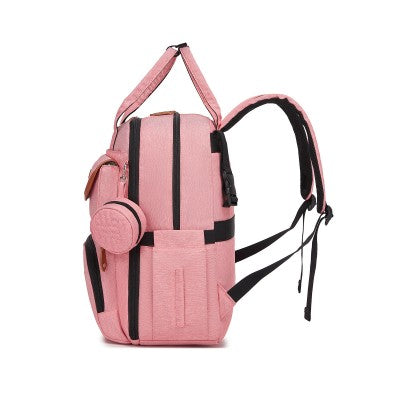 Kono Baby Changing Backpack With Changing Mat & Pacifier Pouch (Pink) - BCK2615PK
