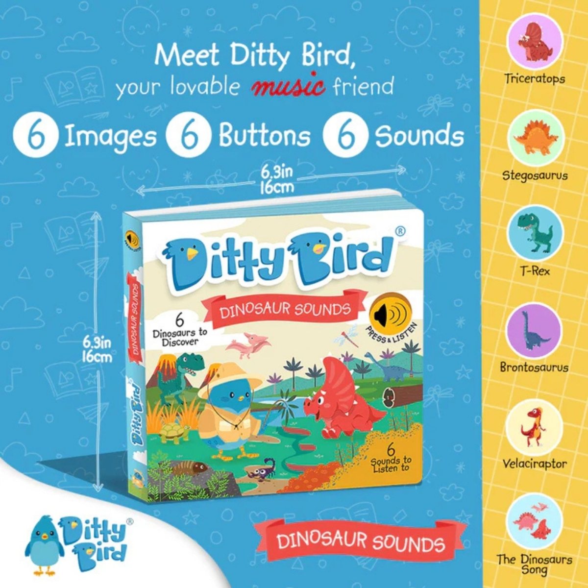 Ditty Bird Dinosaur Sounds Book