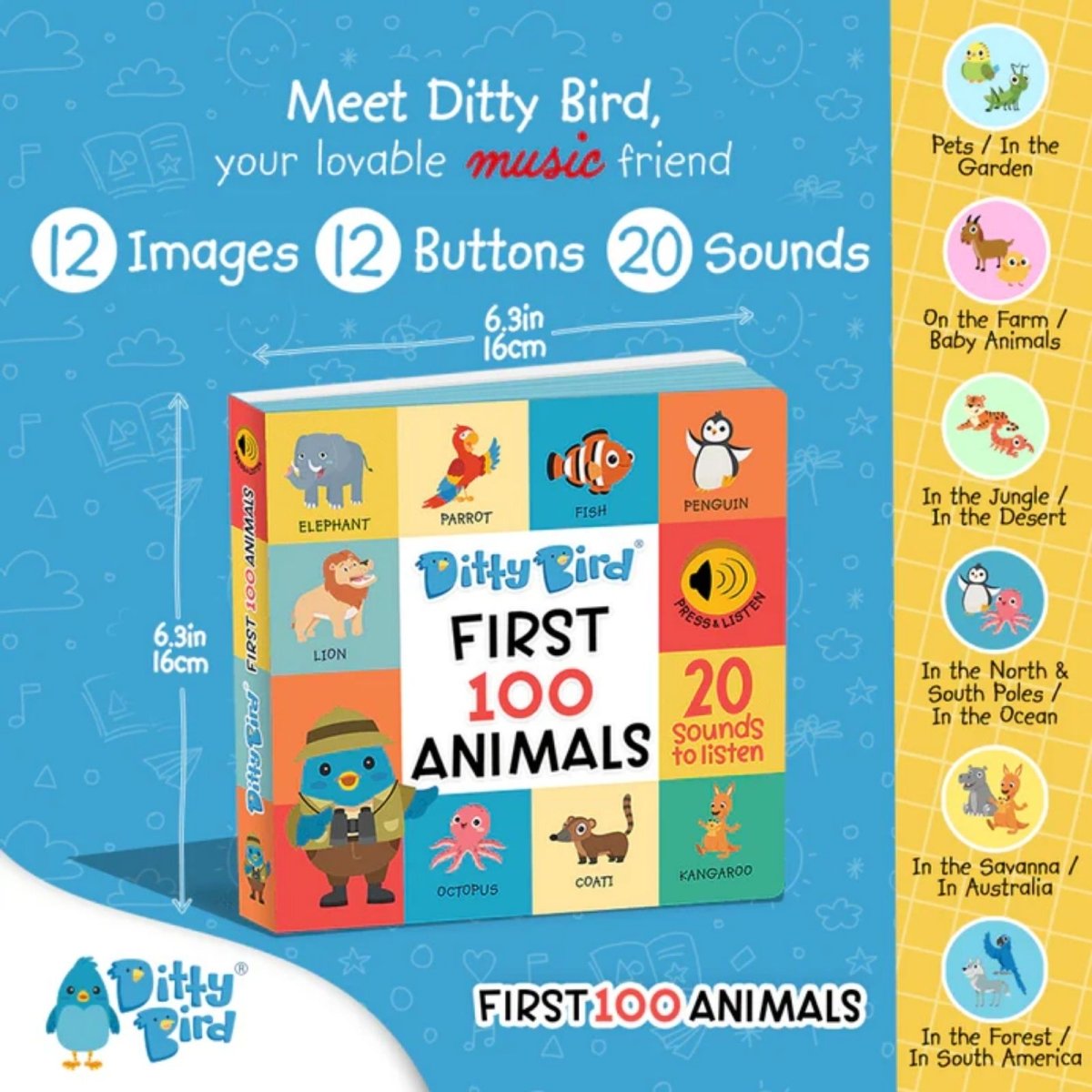 Ditty Bird First 100 Animals Book