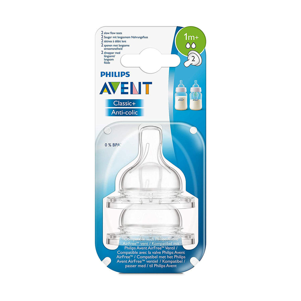 Avent Anti-Colic 1 Month+ Bottle Teats - Slow Flow (Pack of 2)