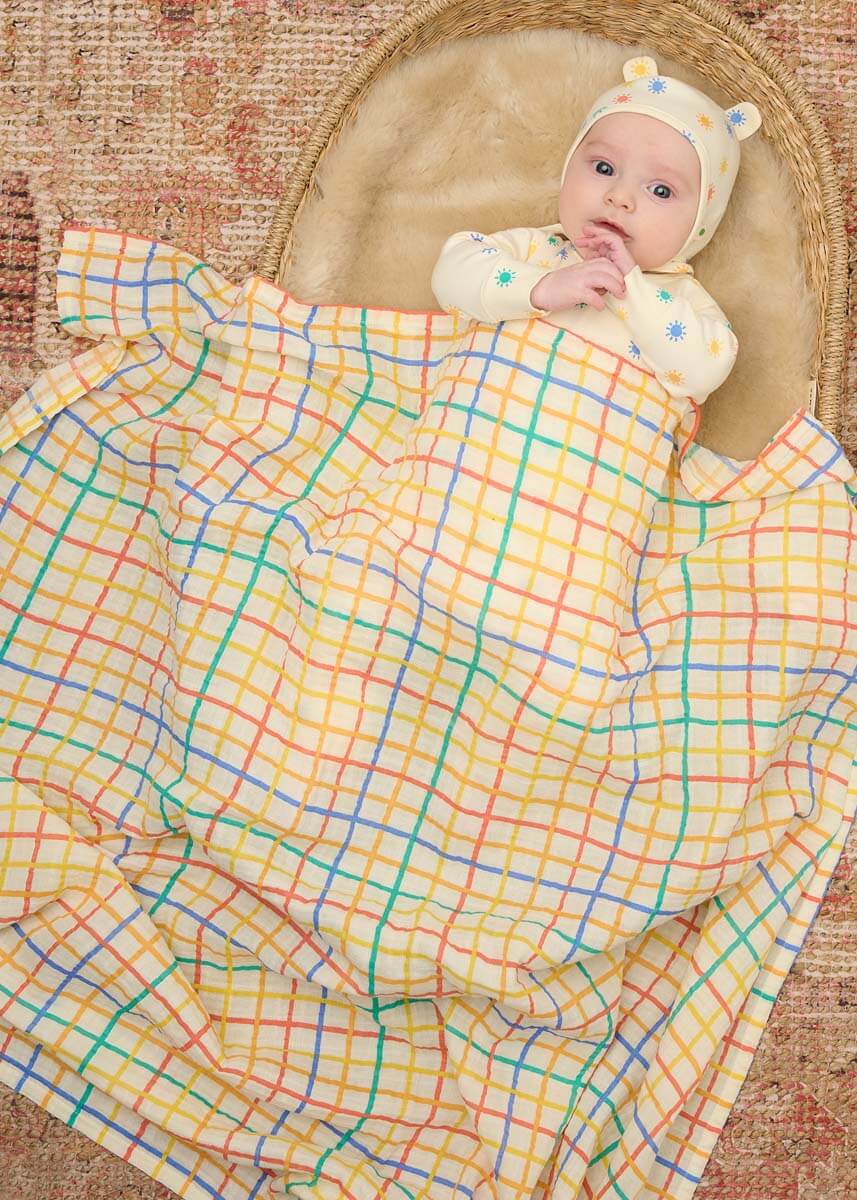 Ditto - Rainbow Check Large Muslin Swaddle Blanket