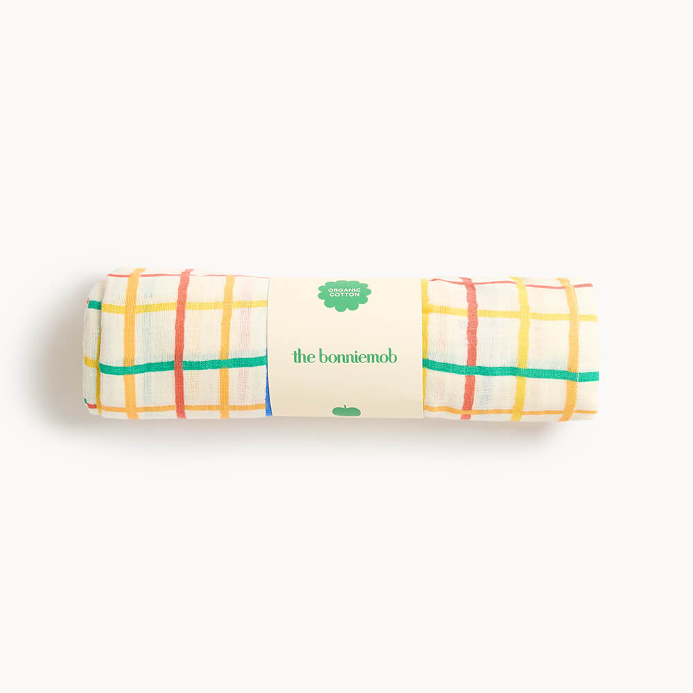 Ditto - Rainbow Check Large Muslin Swaddle Blanket