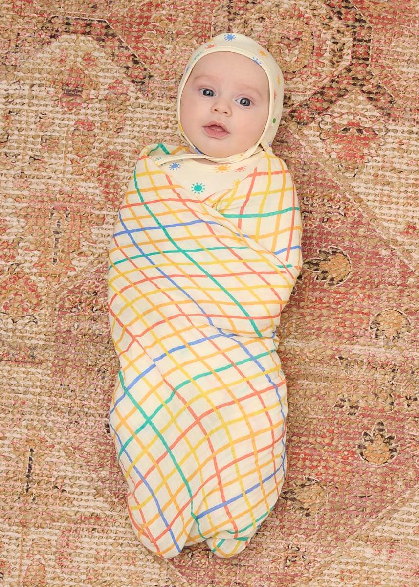 Ditto - Rainbow Check Large Muslin Swaddle Blanket