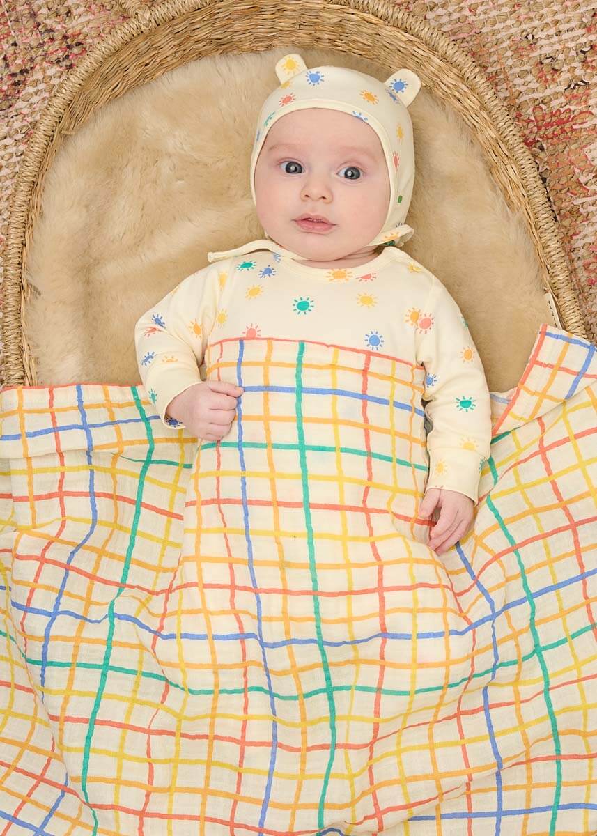 Ditto - Rainbow Check Large Muslin Swaddle Blanket