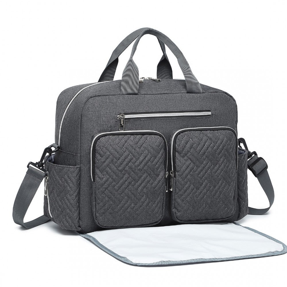 Dark Grey Functional Baby Changing Shoulder Bag With Changing Mat - Little Lug