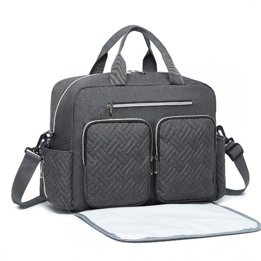 Dark Grey Functional Baby Changing Shoulder Bag With Changing Mat - Little Lug