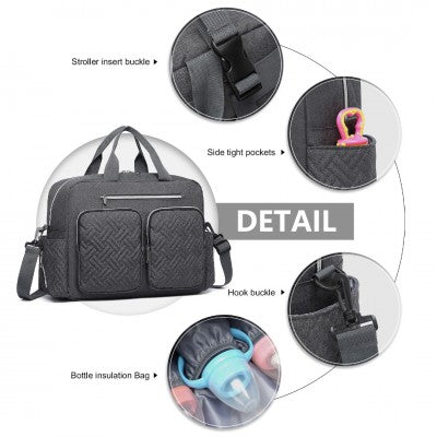 Dark Grey Functional Baby Changing Shoulder Bag With Changing Mat - Little Lug