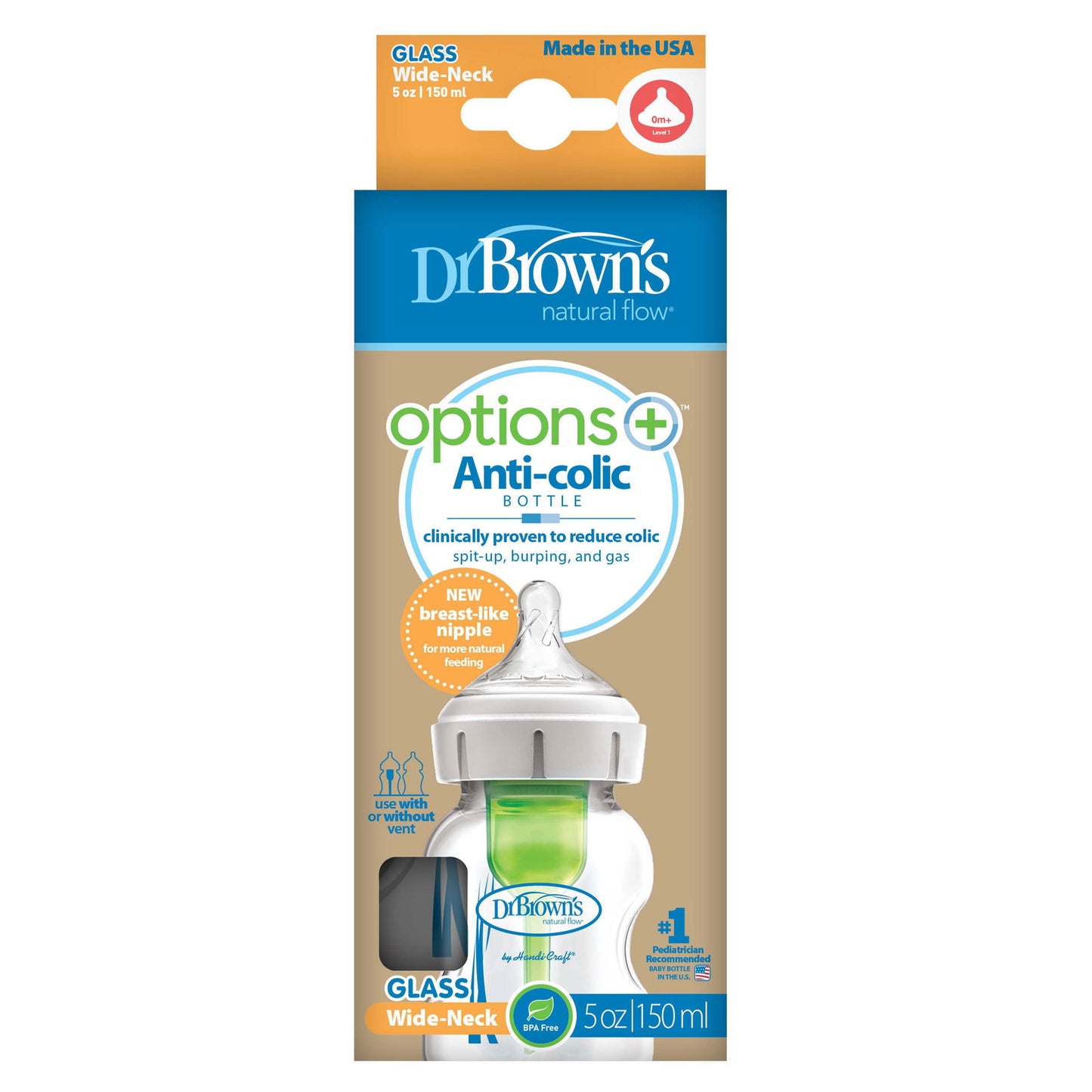 Dr Brown Options Plus GLASS Bottle 150mls - Wide Neck (Pack of 1) - Little Lug