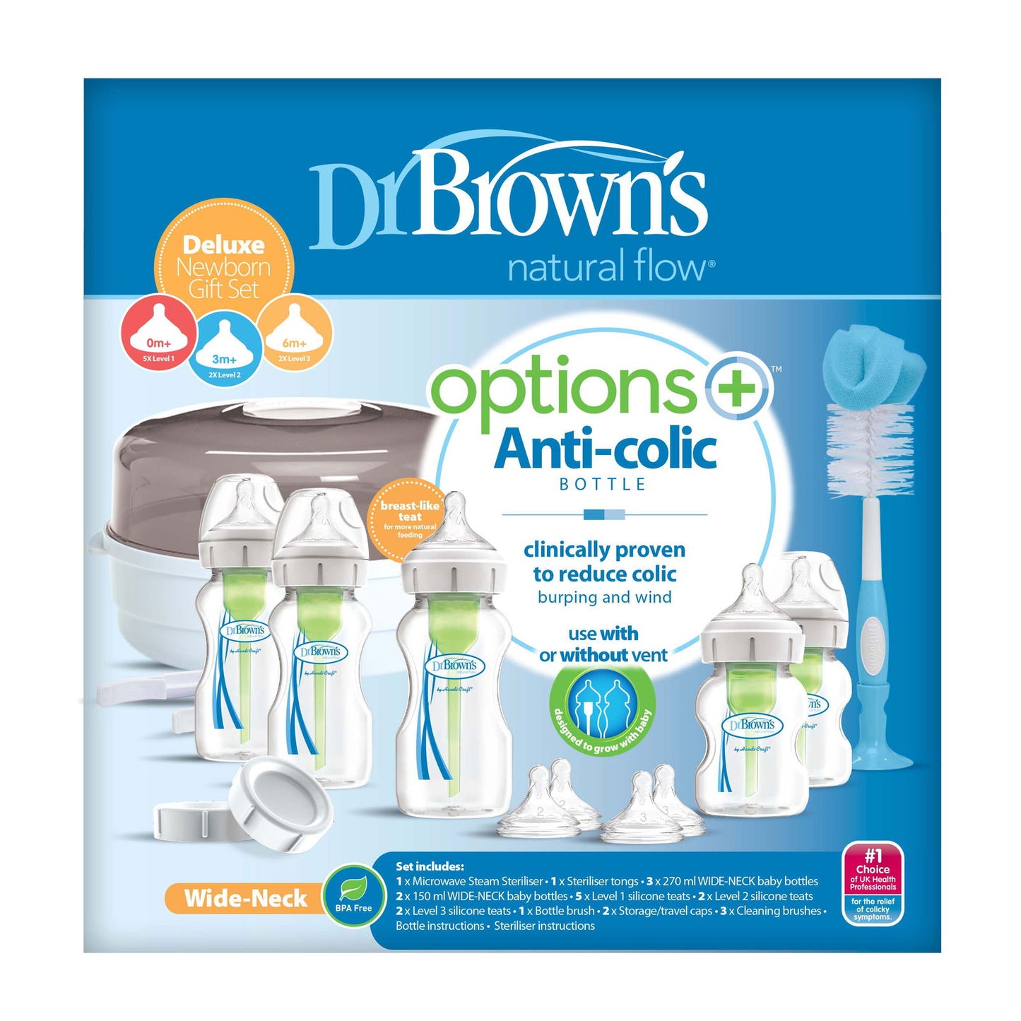 Dr Brown Options Plus Wide Neck Deluxe Newborn Gift Set - Little Lug