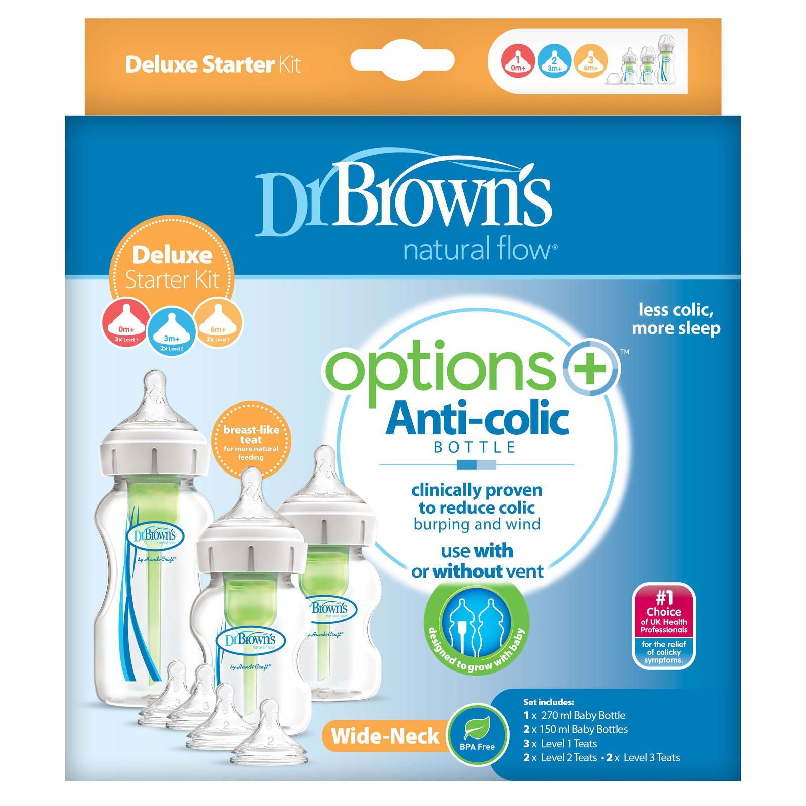 Dr Brown Options Plus Wide Neck Deluxe Starter Set - Little Lug