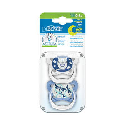 Dr Brown Prevent Shield Stage 1 Glow In Dark Soother - Blue (Pack of 2) - Little Lug