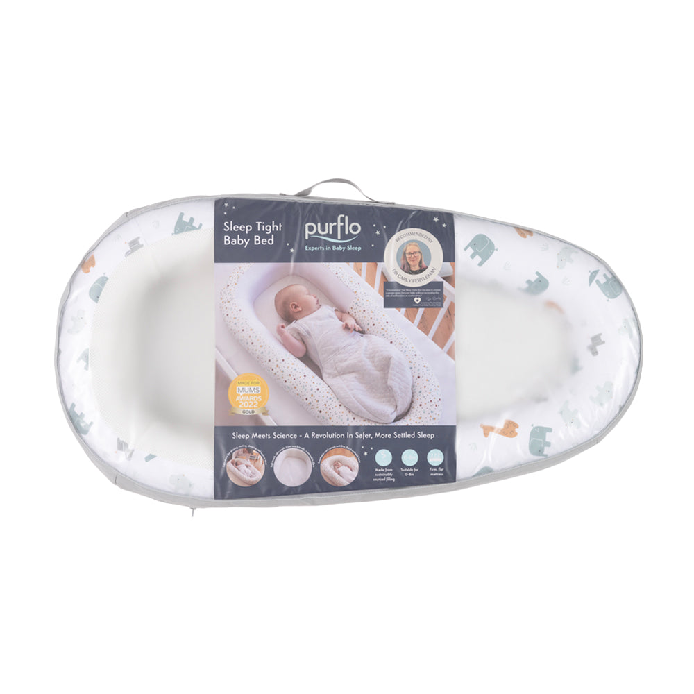 Purflo Sleeptight Baby Bed - (Available in Animal Safari/Botanical/Nutmeg Design)