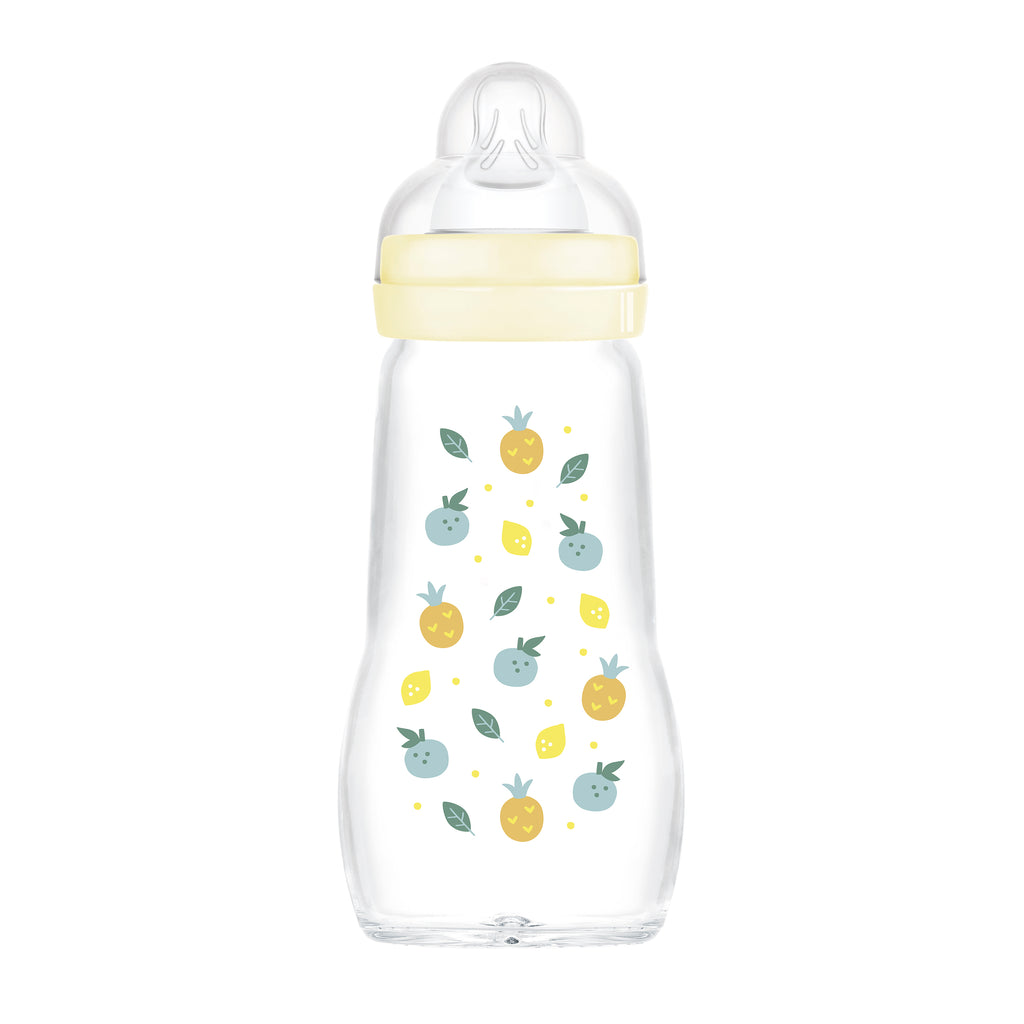 MAM Feel Good GLASS Bottle 260mls - Assorted Designs (PACK OF 1 - SINGLE BOTTLE) - DESIGN MAY VARY TO IMAGE SHOWN