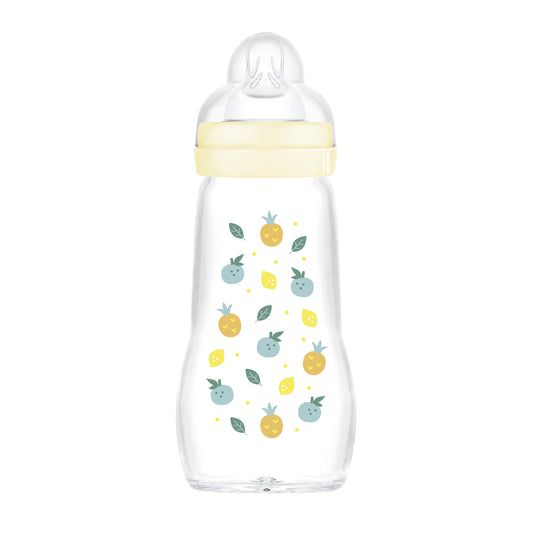 MAM Feel Good GLASS Bottle 260mls - Assorted Designs (PACK OF 1 - SINGLE BOTTLE) - DESIGN MAY VARY TO IMAGE SHOWN