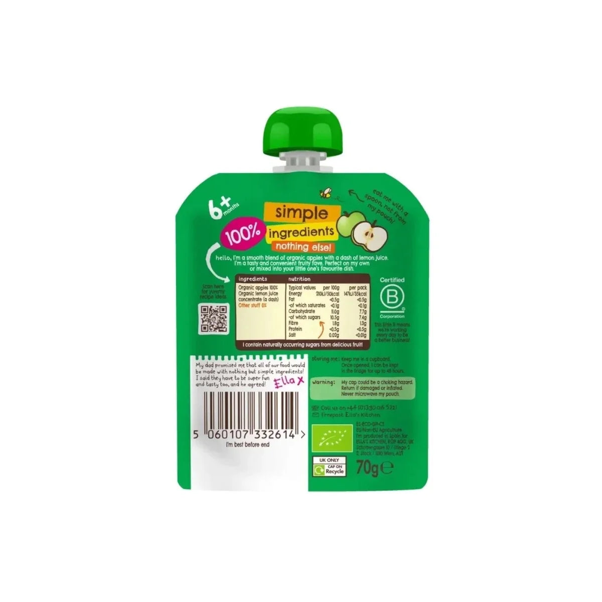 Ella's Kitchen Organic Apples First Tastes Baby Food Pouch 6+ months 70g